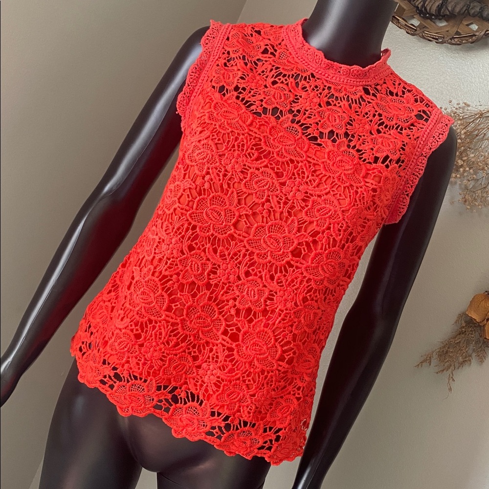 Nanette Lepore Vibrant Red Lace Floral Blouse